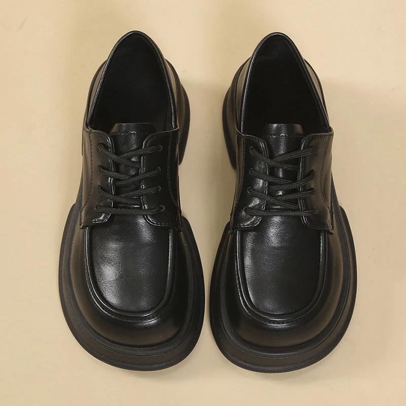 Fashion Women's Flats Autumn Platform Single Shoes Fashion Lace Up Shallow Chunky Heel Mary Jane Shoes for Women Student Dress Pumps