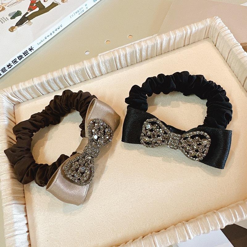 Bow Tie Rhinestone Hair Tie High-end Hair Tie Black Temperament Ball Hair Accessories Small Intestine Circle Hair Tie