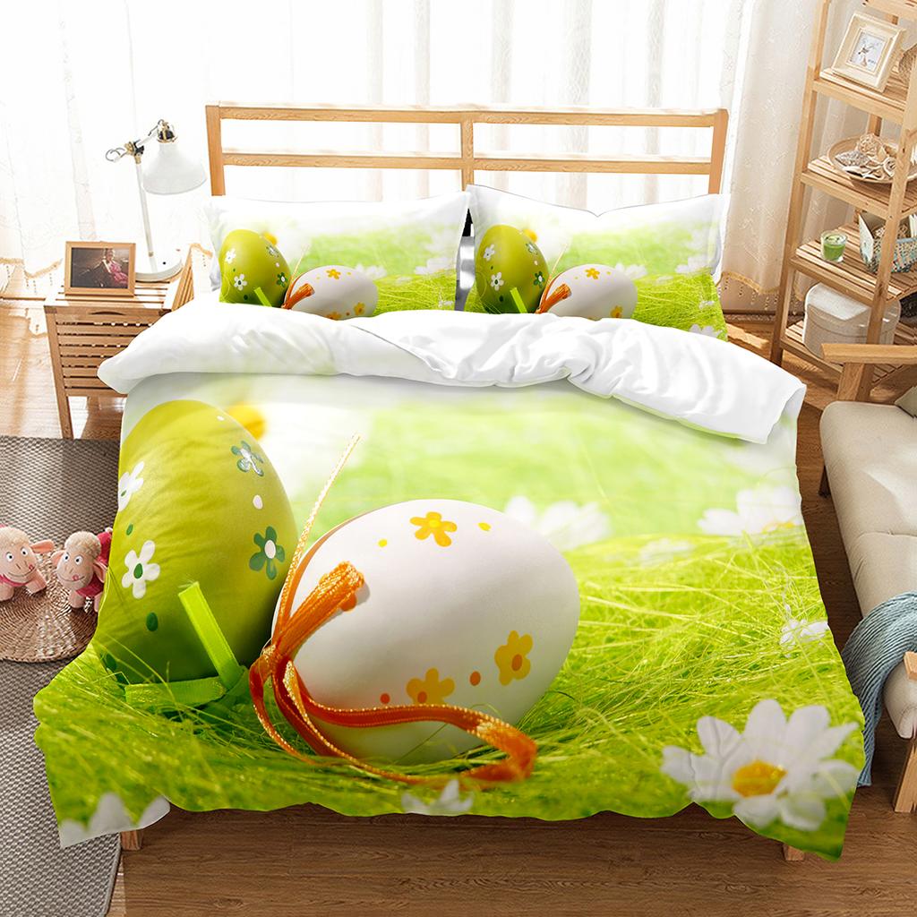 Frohe Ostern Bettbezug Eier Hasenmuster Polyester Bettdecke Bezug Festival Geschenke Für Kinder Jungen Mädchen Bettwäsche Set Mit Kissenbezug