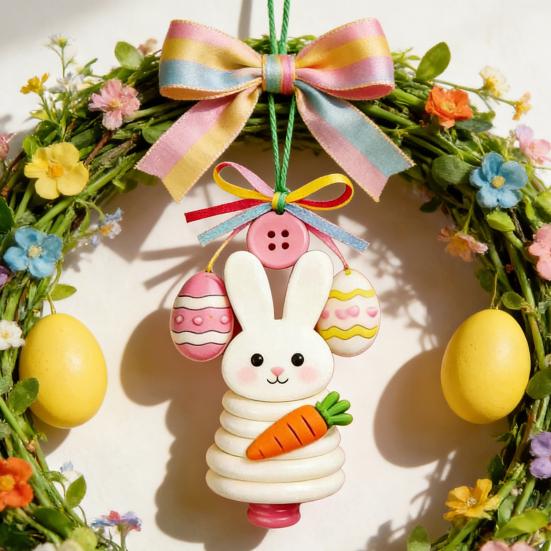 1/4 Sets DIY Easter Button Ornament Kit Handmade Easter Bunny Egg Carrot Hanging Decoration Button Art Crafts Easter Basket Stuffers Party Favors