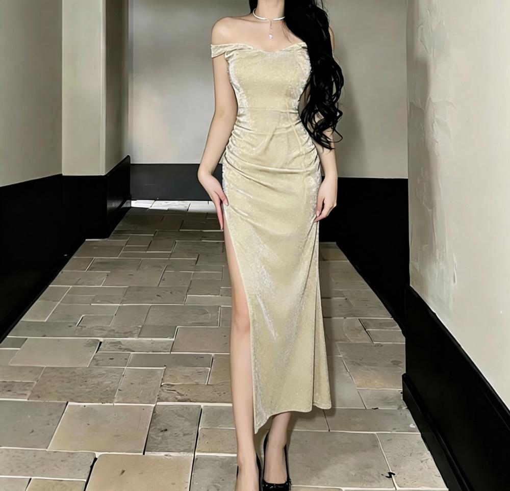 One-Shoulder Sequin Bridesmaid Gown with Slit and Cinched Waist