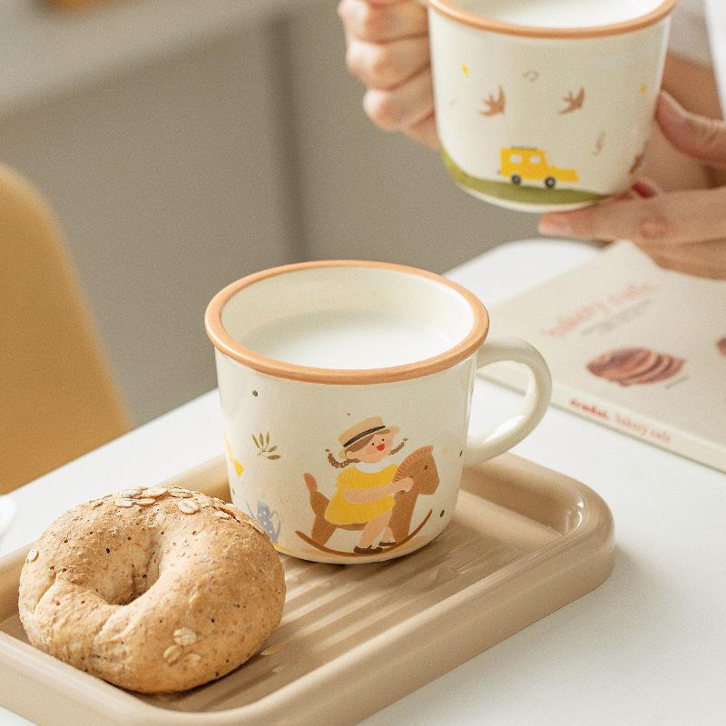 Family Creative Mug High  Value Cartoon Ceramic Cup Household Couple Breakfast Cup Cute Souvenir