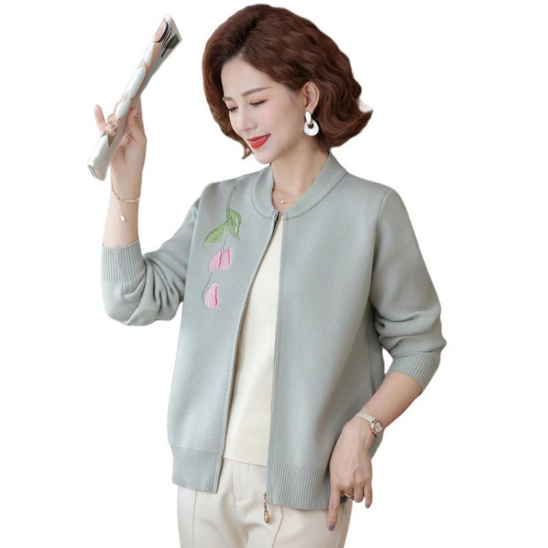 Mom Spring and Autumn Coat Knitted Jacket Cardigan New Middle-aged and Elderly Autumn Clothes Age-reducing Top