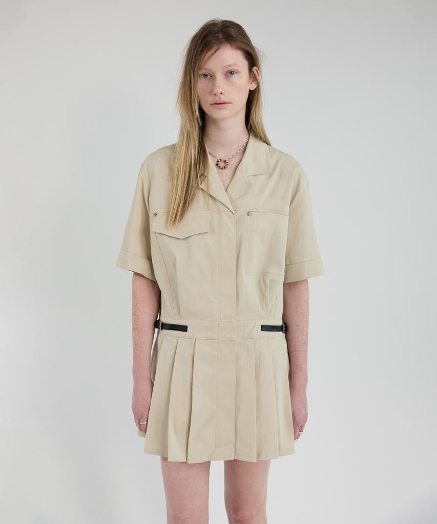 Yusentig Two-Way Pleated Dress Short Sleeve Jacket Beige Aw5Mj41091