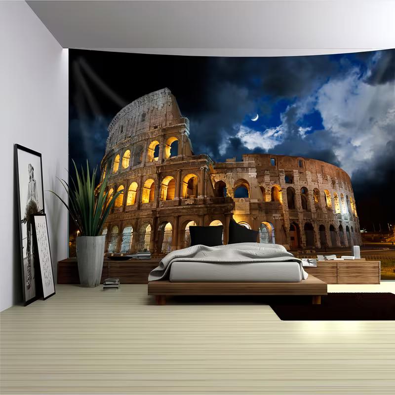 

2D Ancient Roman Colosseum Tapestry Nighttime Historical Architecture Wall Hanging 47.2x31.5inch/120*80cm