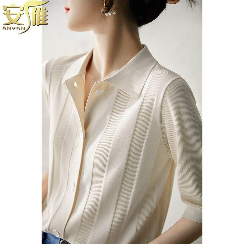 Spring Summer Women's Clothing Tops Sweet Comfortable Turn-down Collar Button Blouses Simplicity Casual Solid Color Loose