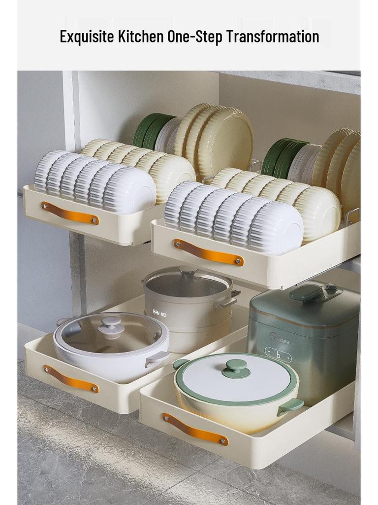 Bowl & Dish Pull-Out Storage Rack - In-Cabinet Drainer & Organizer
