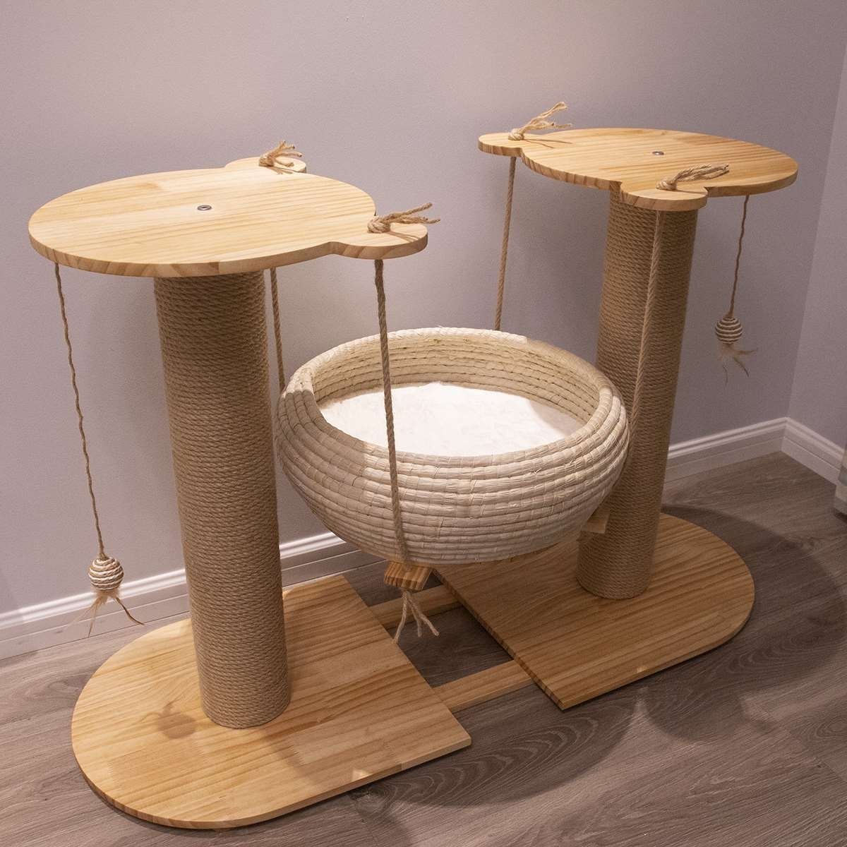 

Деревянный домик из цельного дерева, ротанговая колыбель, гнездо для кошек, лазалки для кошек, интегрированная игрушка для домашних животных, теплая платформа для когтеточки на все времена года 75X115X48CM