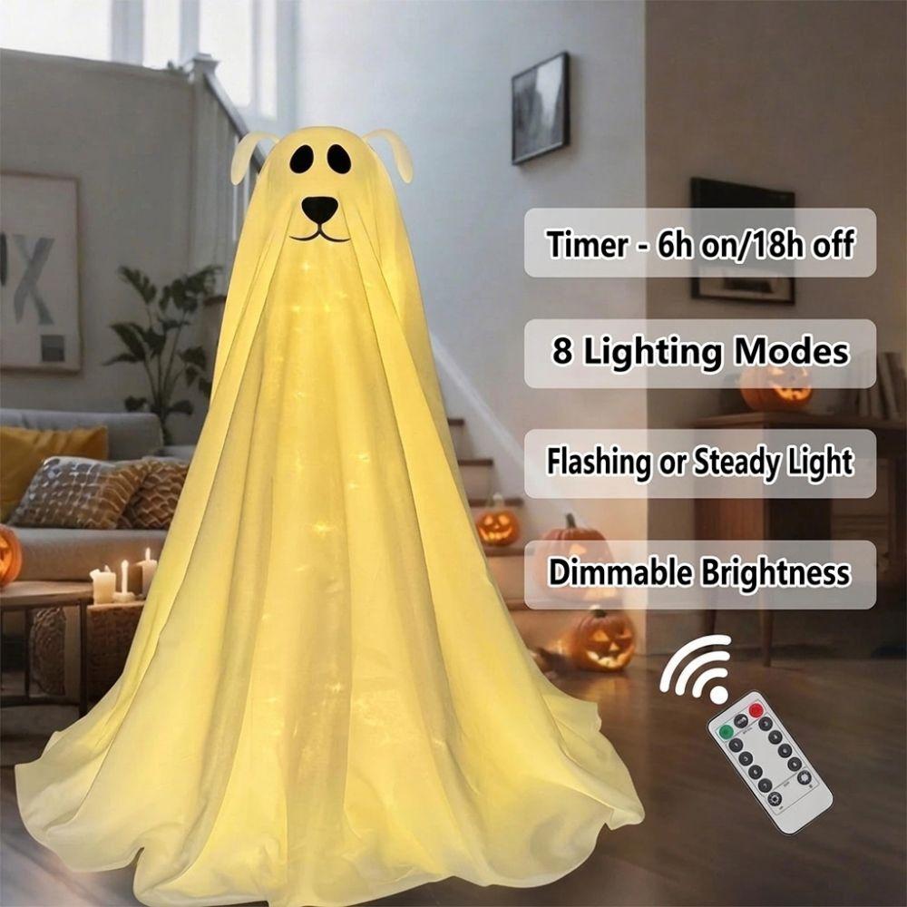 Lumière de décoration de chien fantôme de 2,3 pieds avec télécommande Halloween Fantôme Décor Mignon Effrayant Autoportant Accessoire de Fête d'Halloween