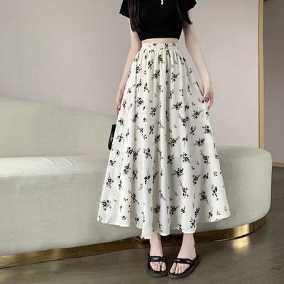 Jupe Midi Imprimé Floral Femme Été A-Line Fluide Élégante Décontractée