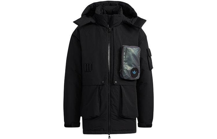 Мужская пуховая парка Adidas Originals, черная, с капюшоном, средняя, H58058 S