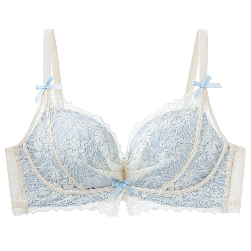 

Женский Весенне-Осенний Новый Сексуальный Кружевной Маленький Бюст С Поддержкой для Большого Размера Предотвращает Отвисание Получить Пару Молочного Нижнего Белья 38/85AB светло-синий