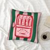 1pc Sardines Wild Caught In Olive Oil Retro Decorative Cushion Cover, Vibrant Pink & Green Striped Design, 100% Polyester