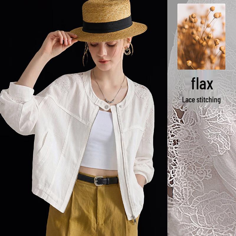 Women s Tencel Linen Blend Lace Patchwork Cardigan L