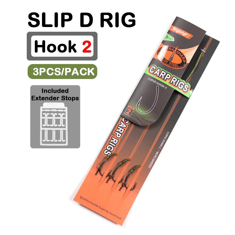 3pcs/pack Carp Fishing Rig Slip D Rig Hair Rig With Quick Change Swivel Curve Shank Hook Size 2/4/6 PTFE Coating High Carbon Steel