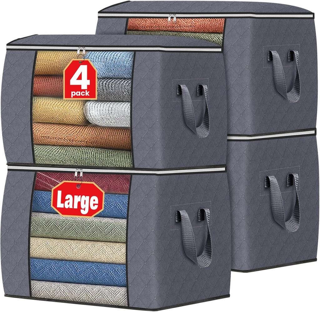 Fab Totes Storage Bags,Clothes Blanket Storage Bins Foldable Closet Organizers with Reinforced Handle for Home Dorm Storage and Organization