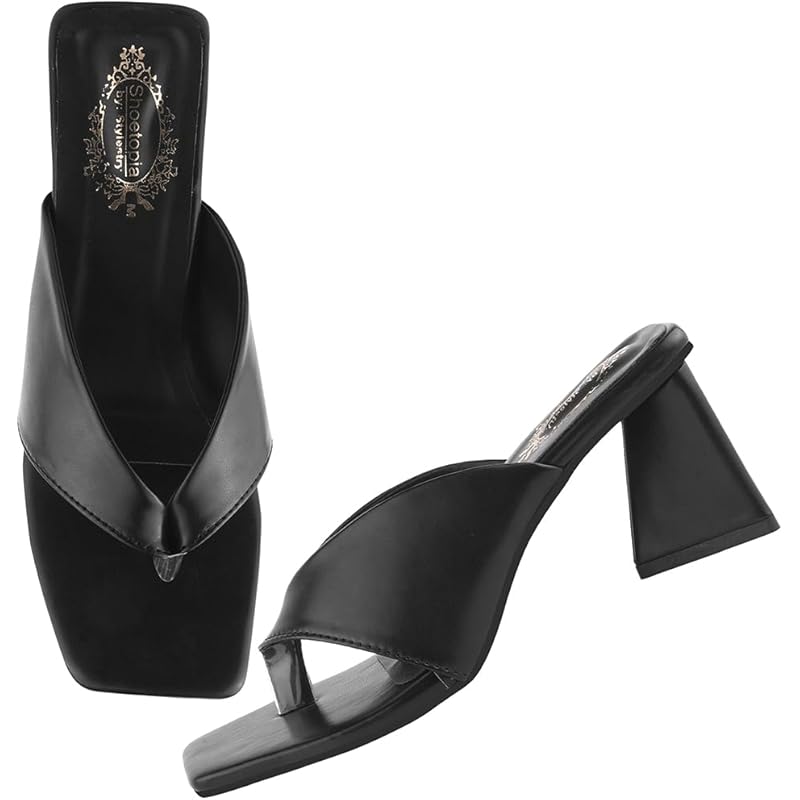 Shoetopia Women'S Black Block Heel Thong Sandals  Lilac Slip-On Square Toe Heels Design Stylish Comfortable, Durable Per