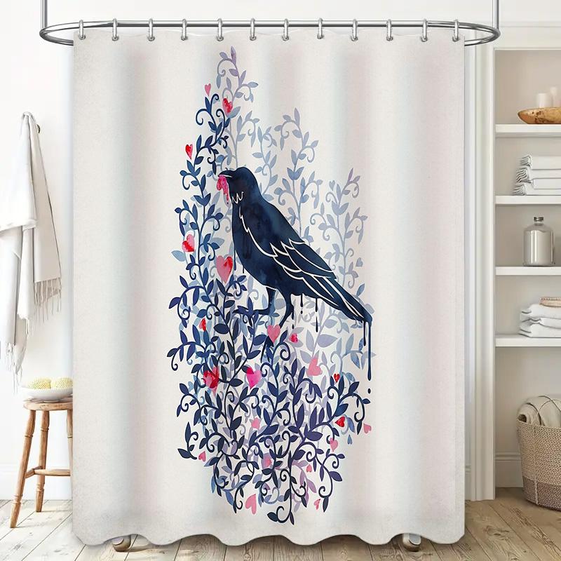 Bathroom Shower Curtain Bird Nature Floral Pattern Home Decor Washable Waterproof Fabric Liner