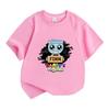 Kids Boys Girls 100% Cotton Short Sleeve Crew Neck T-Shirt, Cute Cartoon Blue Character Print Casual Soft Breathable Tee for Daily Wear, Home and Outd