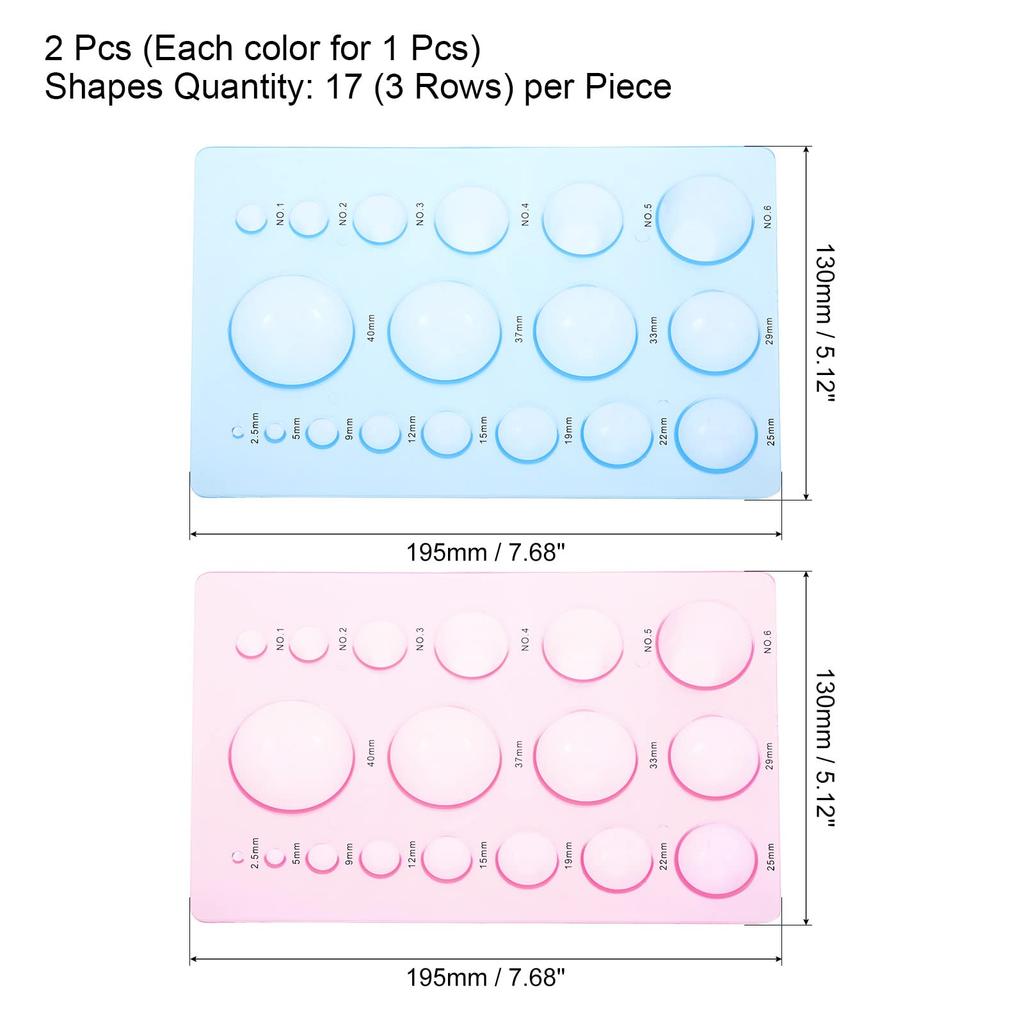 PATIKIL Paper Quilling Template 195 X 130 2 Pieces Half Ball Mold Crimper Tool for 3D Flower Pot Blue and Pink Board, Mm, Dome, 3-Row Craft,