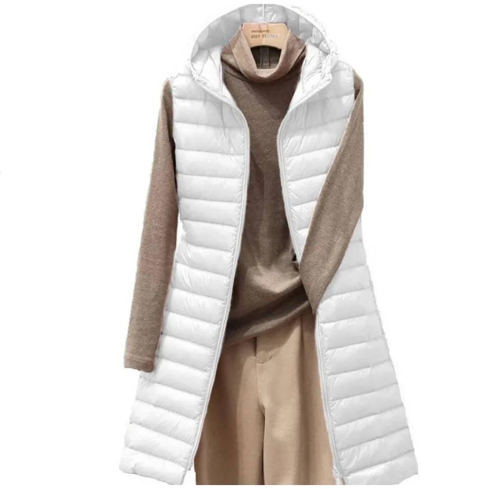 

Ladies Medium and Long Style Hooded Light Down Cotton Vest Jacket Autumn and Winter Slim Sleeveless Women Parkas Vest XXL білий