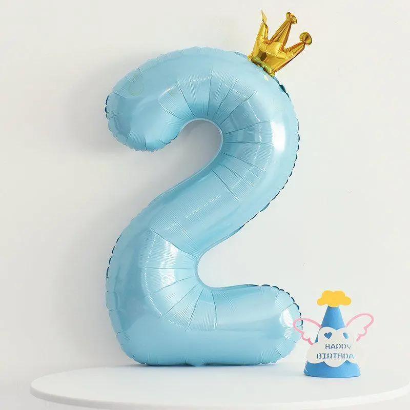 Gradient Color Crown Number Balloon Pillar, 32-40 Inch, First Birthday Party Decoration