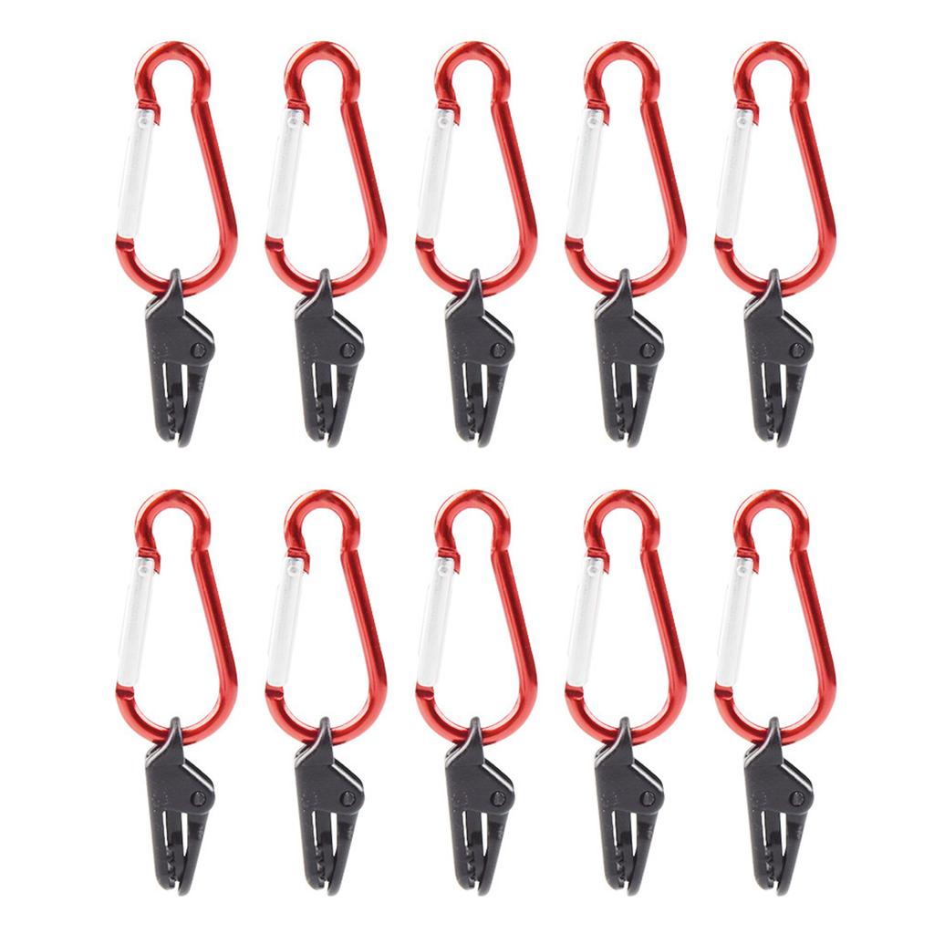 10Pcs Outdoor Camping Tent Clips Awning Tarp Clamp Windproof Tarpaulin Alligator Clips Tighten Lock Grip with Carabiner