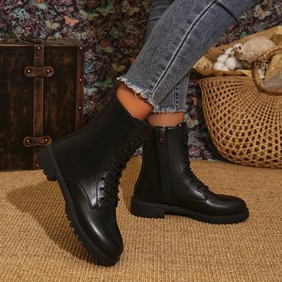 Commercio estero taglia grande 2025 nuova moda stivali Martin stringati da donna stile britannico casual tinta unita stivaletti alla moda