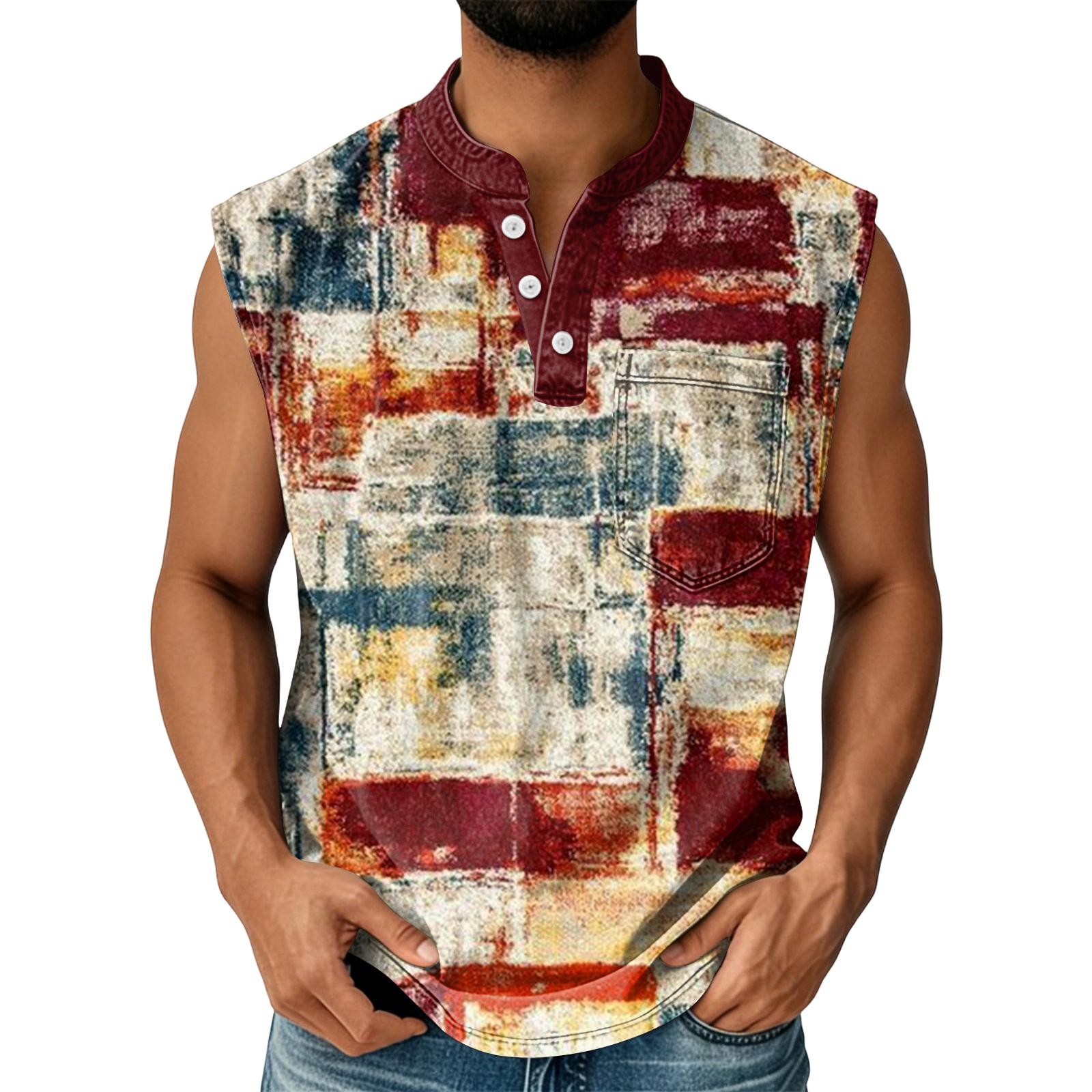 

Men s Casual Button Pocket Sleeveless Vest XXL винний