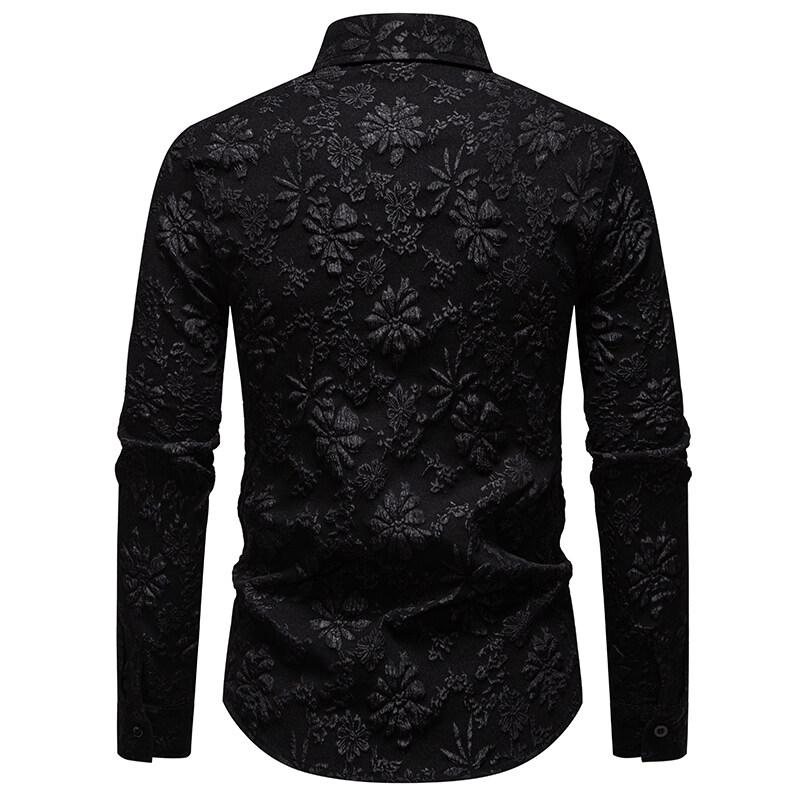 New Fashion Design Men's Flower Long Sleeve Shirt Spring Autumn Casual Solid Business Office Shirts Male Party Nightclub Shirt