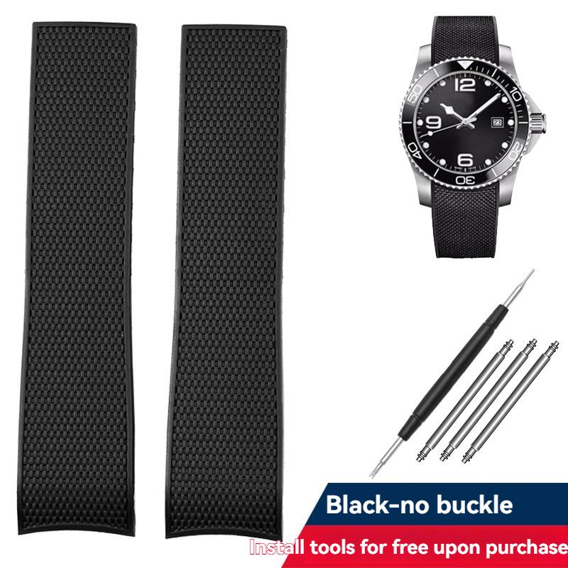 For Longines HydroConquest L3.781/642/742/782 21mm Blue Silicone Dive Watch Band - Curved End Rubber Strap Replacement 21mm