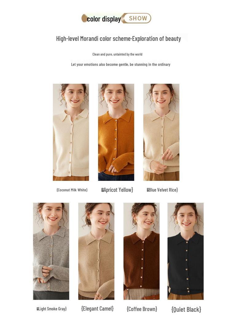 Women's Slim Fit Cashmere Polo Collar Cardigan - Comfortable Knitwear Coat for Autumn/Winter Fashion