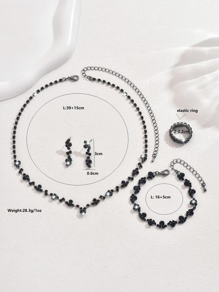 Versatile Rhinestone Jewelry Set: Necklace, Bracelet, Earrings & Ring