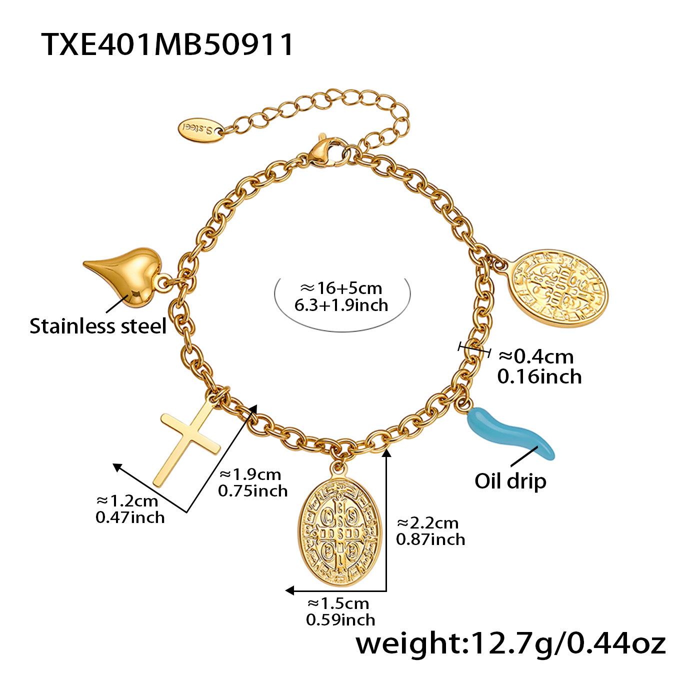Qiong Yao 18K Gold-Plated Heart Pendant Stainless Steel Bracelet & Necklace Set