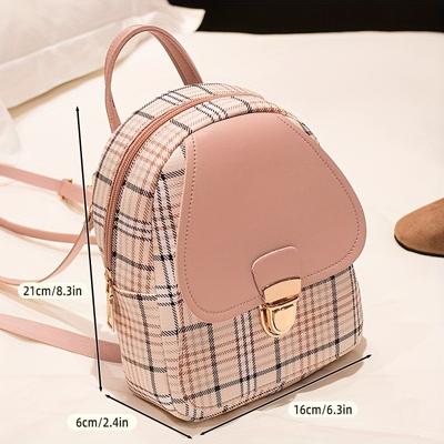 Plaid Backpack With Adjustable Straps, Cute Small Backpack, Zipper Casual Shoulder Bag, Mobile Casual Phone Bag, Lipstick Bag, Key Bag