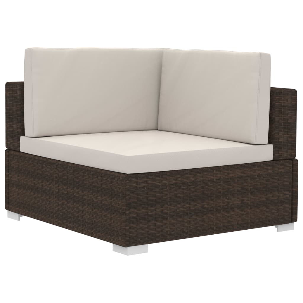 Corner Sofa Set 2 pcs with Cushions Brown Poly Rattan