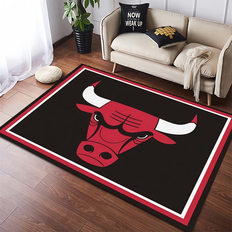 Czarno-czerwono-biała obwódka Logo głowy byka Chicago Bulls Antypoślizgowy dywanik do przedpokoju Prać Można prać Dekoracja dla fana koszykówki NBA Nastolatka Salon Sypialnia Pokój gier Dywan podłogowy