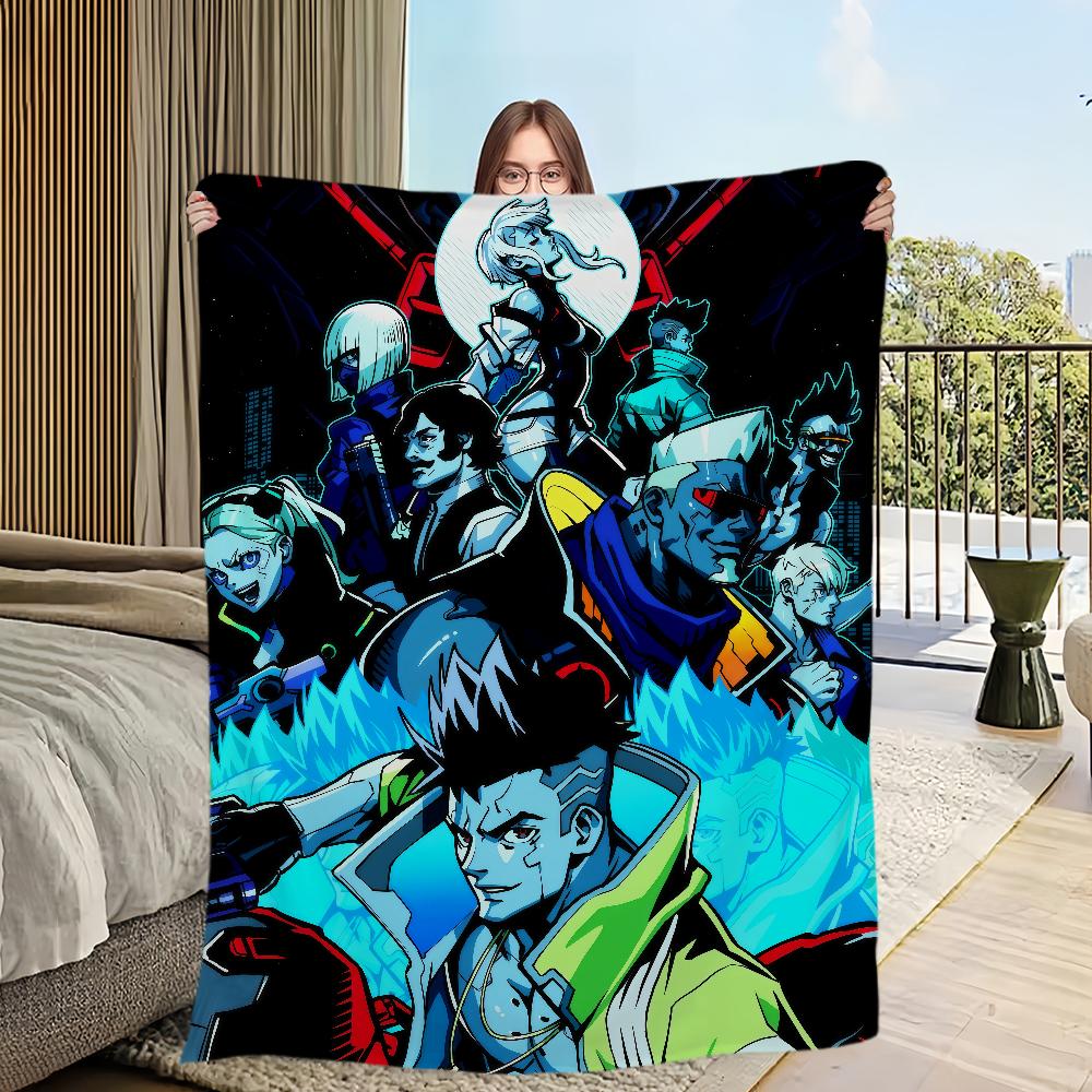 cartoon Flannel warm comfort C-Cyberpunk soft plush blanket for sofa living E-Edgerunners room office anime bedroom travel gift