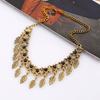 Vintage Carved Alloy Leaf Tassel Necklace with Diamond Neck Chain