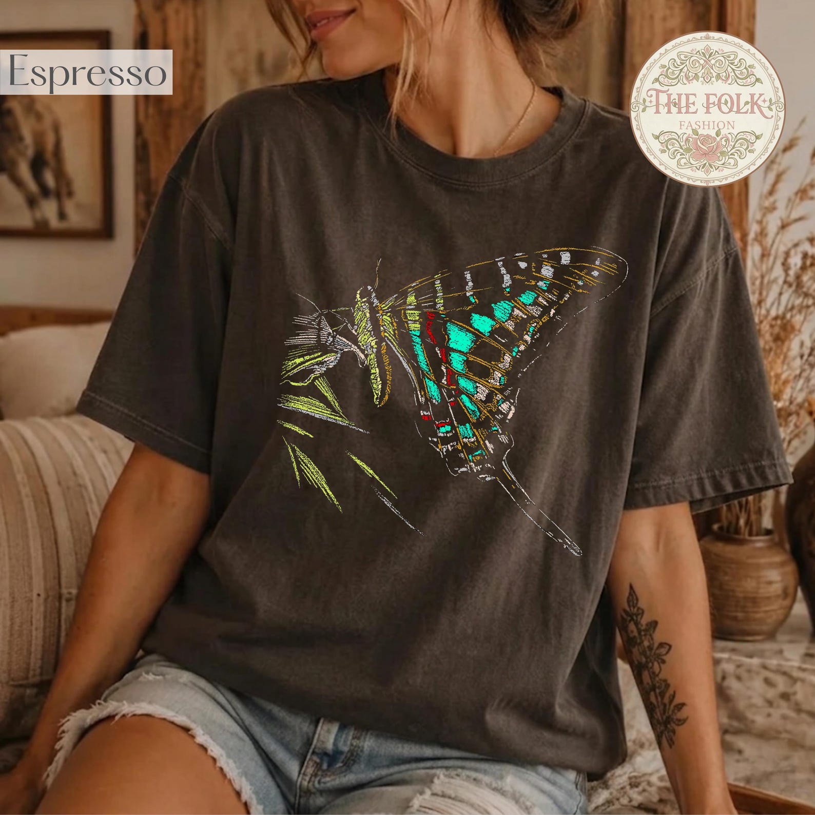 Butterfly Sketch Shirt, Vintage Butterfly Graphic Tee, Cottagecore Butterfly Tshirt, Dark Academia Shirt, Indie Grunge Tee M