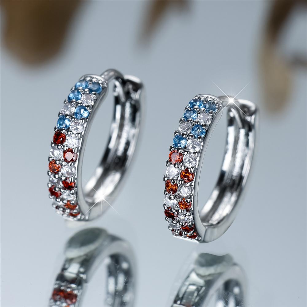 Orecchini a Cerchio Rotondi Zircone Arcobaleno Orecchini di Cristallo di Lusso Per Donna Vintage Colore Argento Gioielli da Matrimonio Regalo