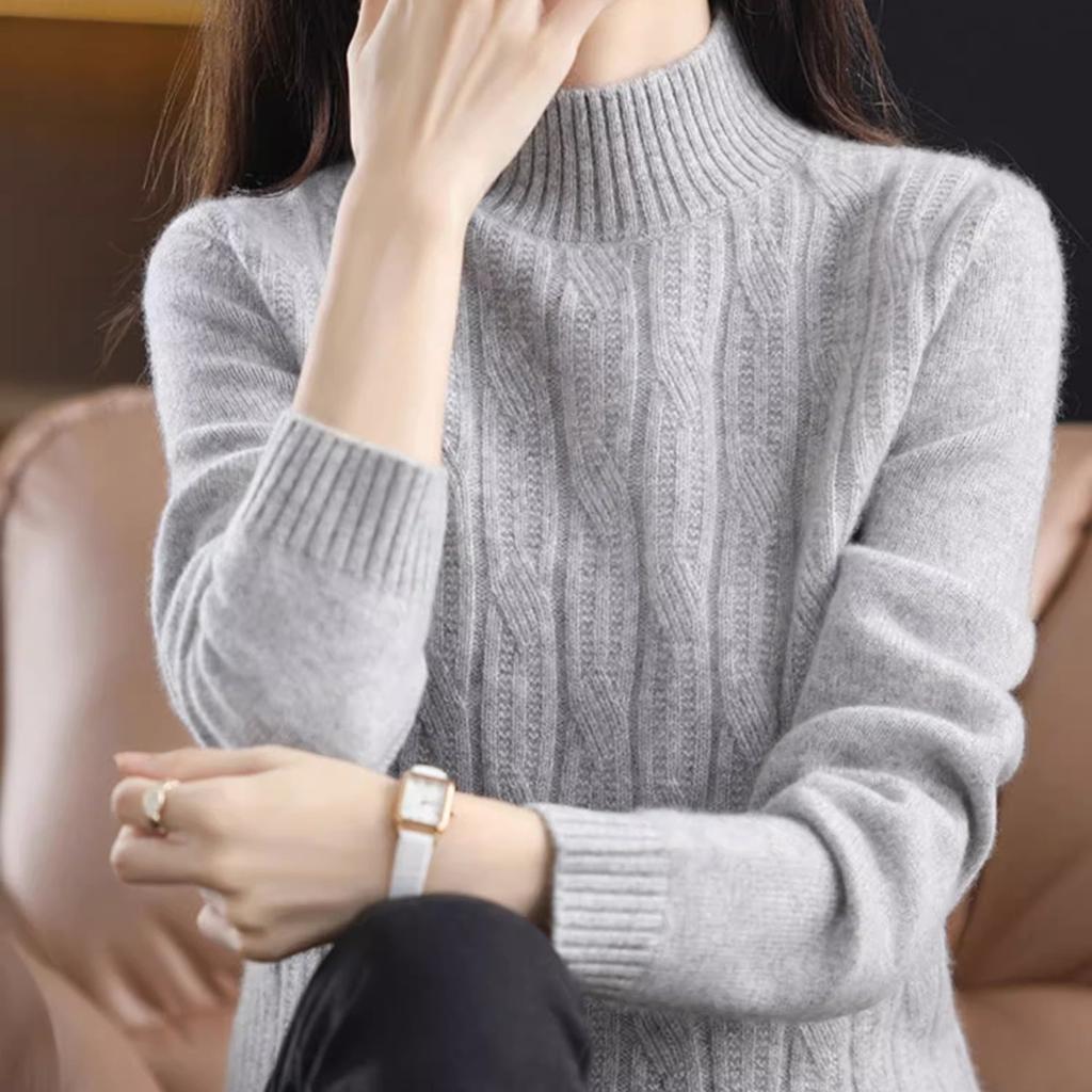 Half Turtleneck Pullover Women's Casual Long-sleeved Loose Sweater Thickened Solid-color Knitted Sweater for Autumn and Winter
