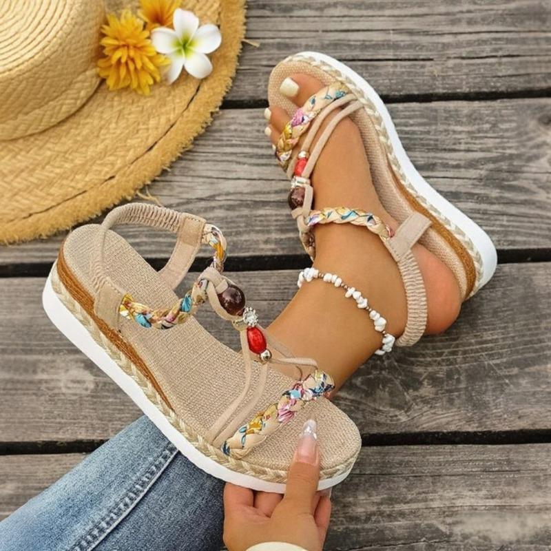 Modische T-Riemen Plateau-Sandalen für Damen Mix-Farbe Elastisches Band Keilsandalen Damen Sommer Täglich Offene Zehen Sandalen Damen