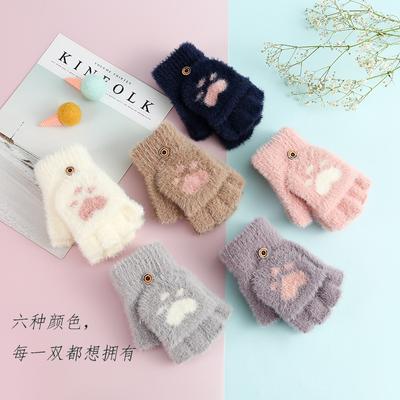 Winter Neue Erwachsene Student Halbfinger Flip Bear Paw Dual-Use Warme Handschuhe