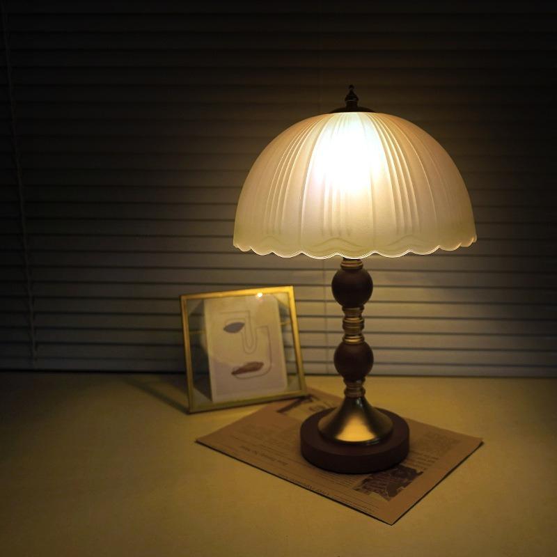 1Pc Solid Wood Nordic Table Lamp Bedside Light Luxury High-end Bedroom Decoration Table Lamp Retro Glass Creative Night Lamp