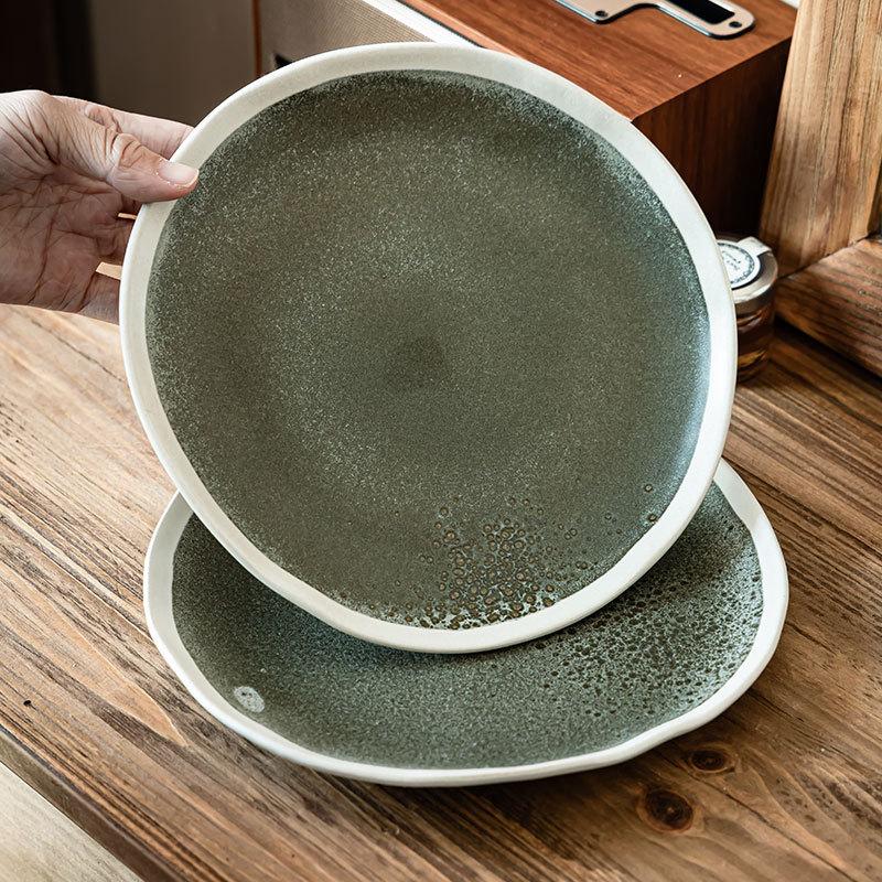 Kreativer Weißer Strich Teller Retro Keramik Steakteller Haushaltsteller Irregulärer Westlicher Teller Geschirr Flacher Teller