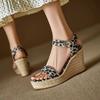 Summer New Hemp Rope Wedge Heel Sandals Fish Mouth Leopard Print Surface Platform High Heel One-word Sandals Versatile Women's Shoes