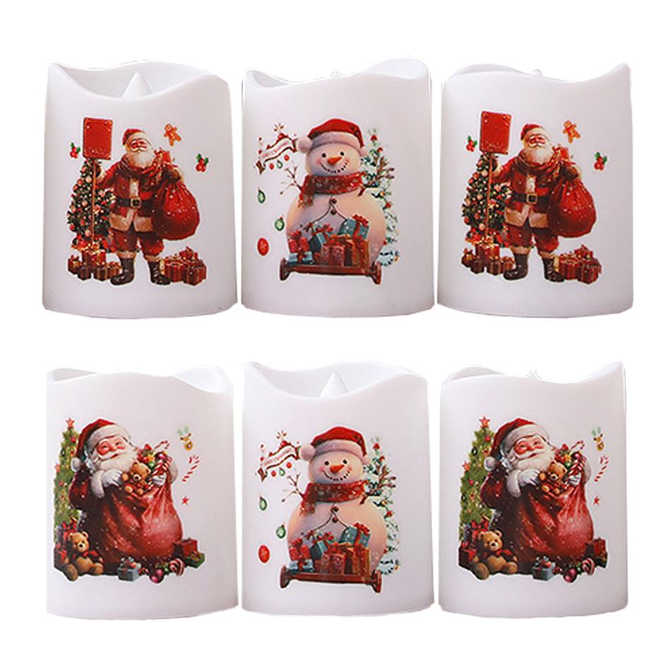 6PCS Christmas Santa Electronic Candle Light Battery Powered Flameless Candles Home Decor Lamp Party Ornaments Props LED series Kid Friendly 2