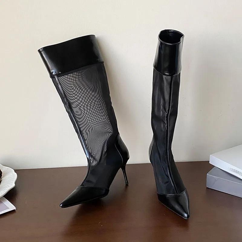Fashion Fashion Mesh Breathable Women Boots Sexy Pointed Toe Thin High Heel Modern Boots Elegant Comfort Summer Boots Botas Para Mujer