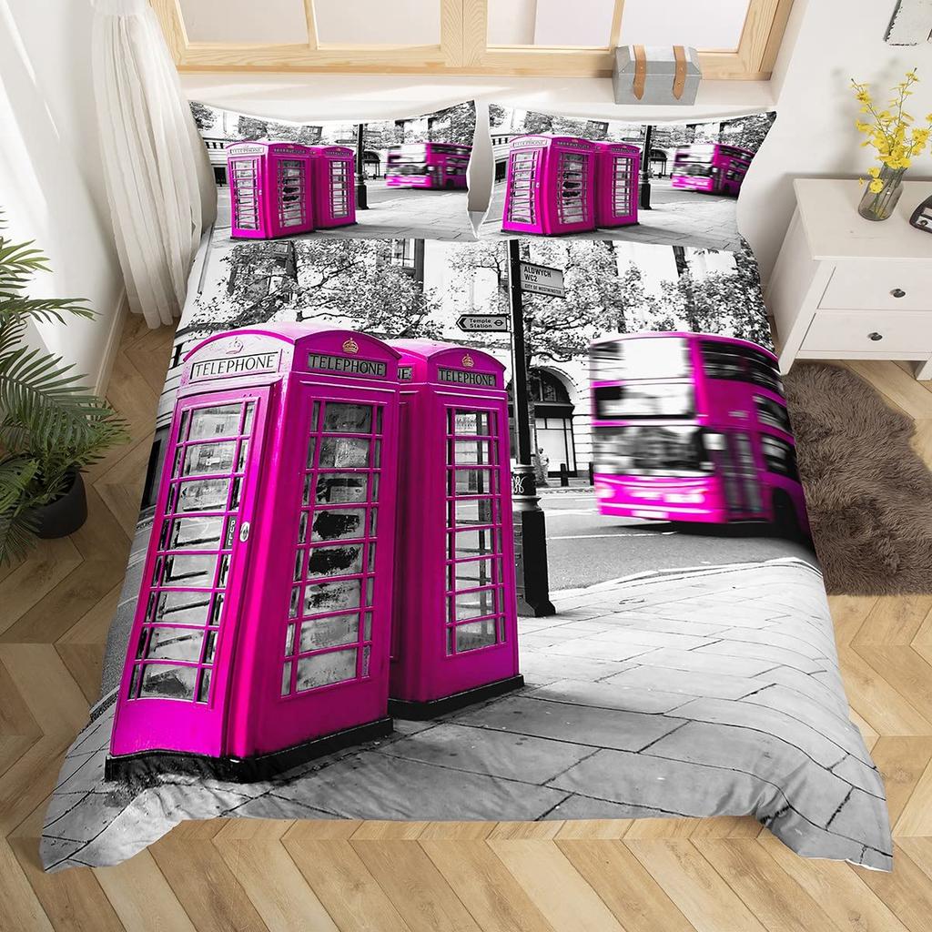 Telephone Booth Duvet Cover Sets For Teens Adults Lightweight Down Quilt Covers Room Decor 2 Pillowcases 1 Duvet Cover No Quilt